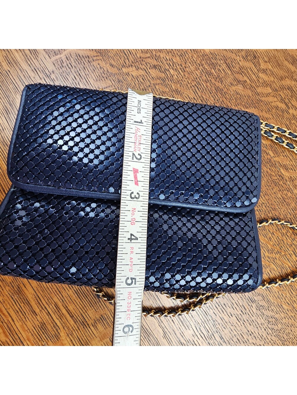 Vintage Whiting & Davis Navy Blue Metal Mesh Purse Gold Chain Shoulder Bag - Picture 15 of 15